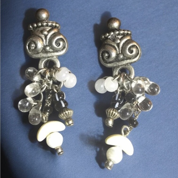 Vintage Silver Briolette Bead Beaded Dangle Earrings - Picture 2 of 9